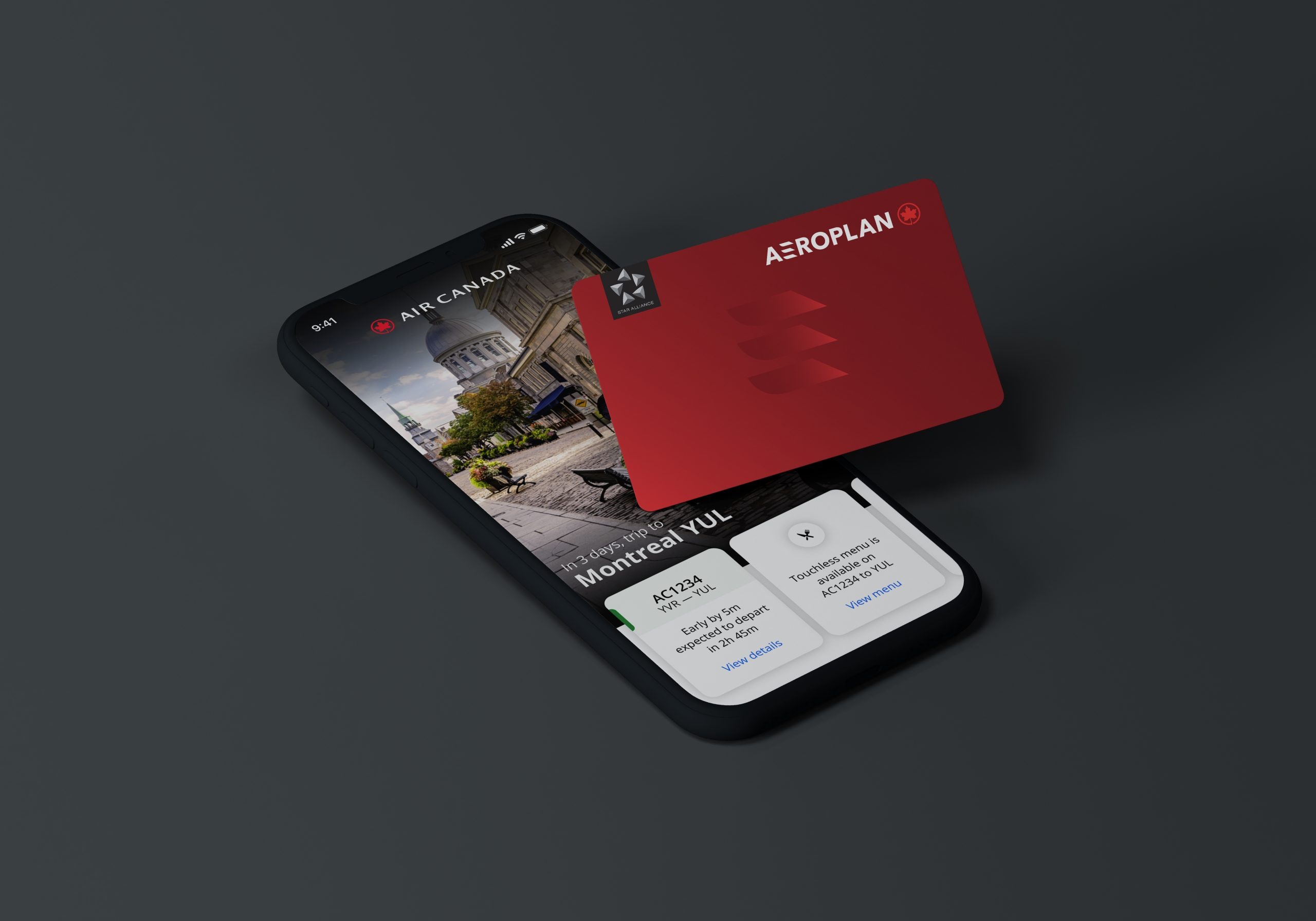 Air Canada app and Aeroplan card