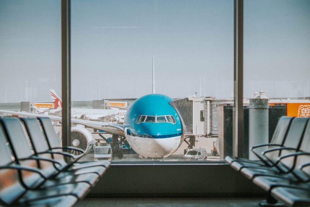 KLM 777 airplane at gate